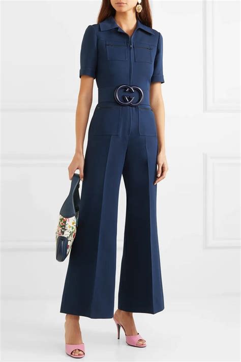 gucci wool silk belted jumpsuit